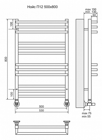 Нойс П12 500х800 Полотенцесушитель  TERMINUS Набережные Челны - фото 3